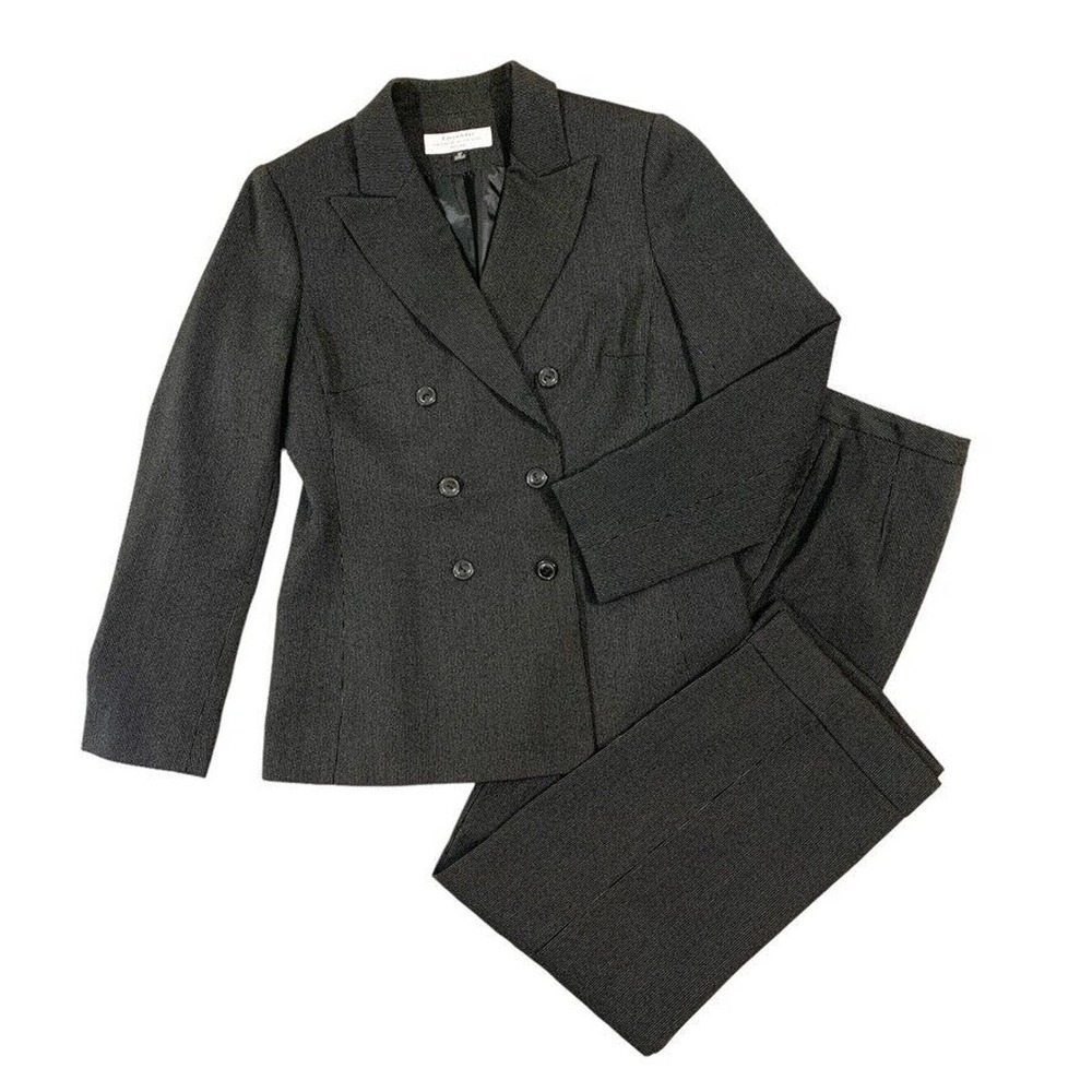 TAHARI B&W pinstripe double-breasted pant suit 2 Piece Women's 6Petite